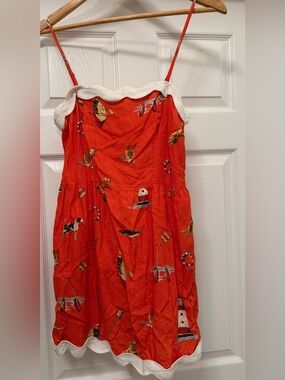 Celandine Red Orange Nautical Print Sundress with White Trim Size XS NWT